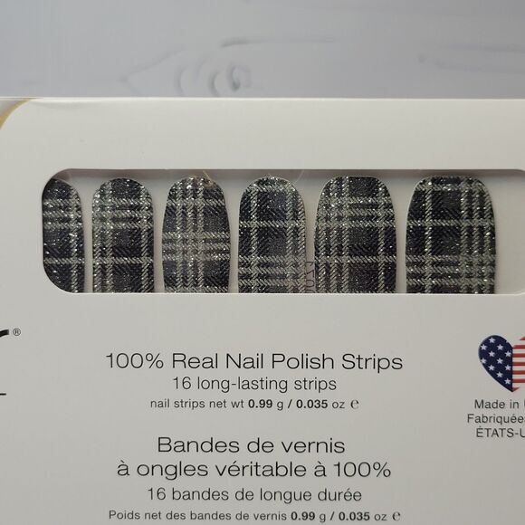 Color Street retired Plaid Reputation black silver glitter nail polish strip NIP - Picture 2 of 4